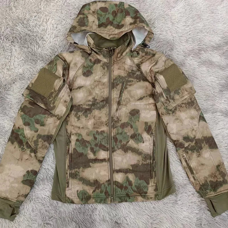 Mens CamouflageTactical Jacket Lightweight Cotton Clothes Autumn Winter Outdoor Waterproof Hooded Padded Coat Hiking Windbreaker