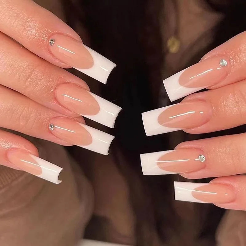 24Pcs Long Ballet Press On Nail Art Wearing Manicure Glitter Point Drill False Nails Removable Full Cover Artificial Fake Nails