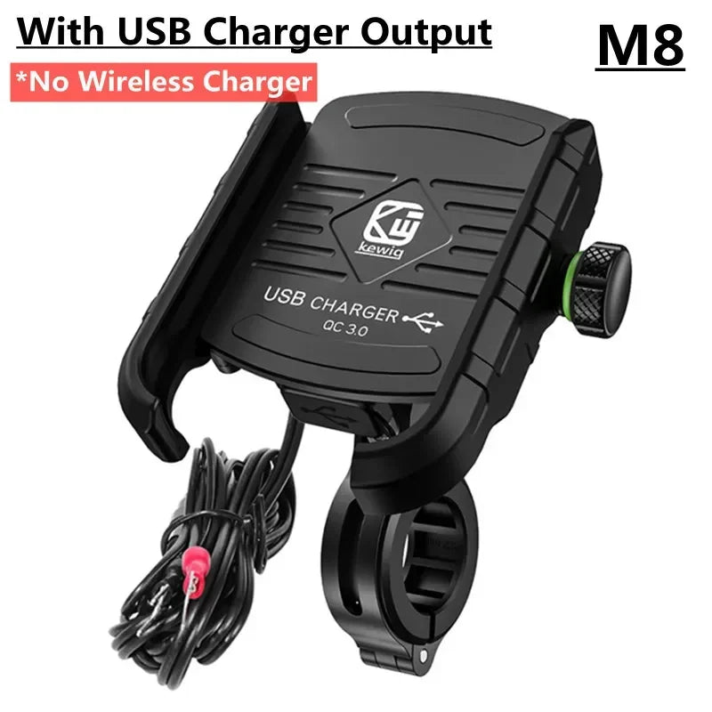 Motorcycle Phone Holder Moto Motorbike Mirror Mobile Handlebar Stand Support USB Charger Fast Wireless Charging Cellphone Mount