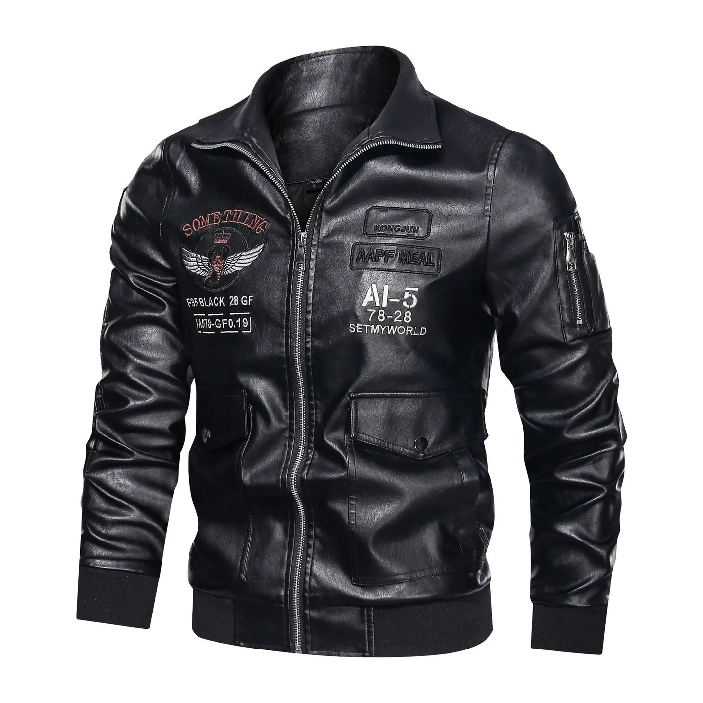 Winter Mens thick Warm Leather Jacket Luxury Stand Collar Embroidery Motorcycle Jacket Coat Men's Street Fashion Trend PU Jacket