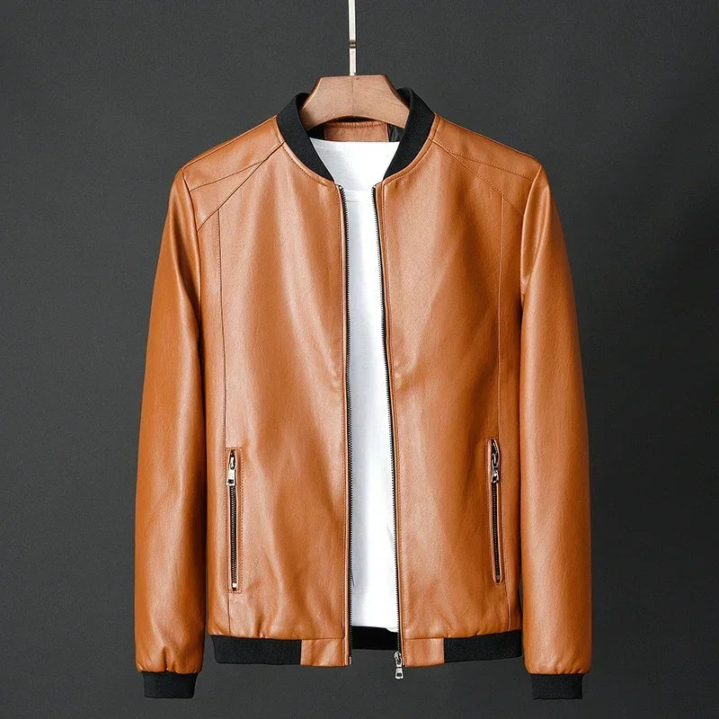 Spring Black Jacket for Men PU Leather Cycling Jacket Men Korean Slim Thin Trendy Clothes Long Sleeve Boy Coat Oversize Xxxl 4xl