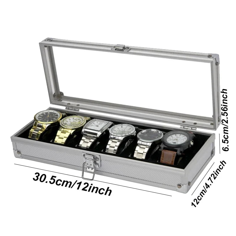32/12/6 Slots Large Capacity for Jewelry Organization Silver Aluminum Alloy Watch Storage Box Multi-Purpose Metal Box with Lock