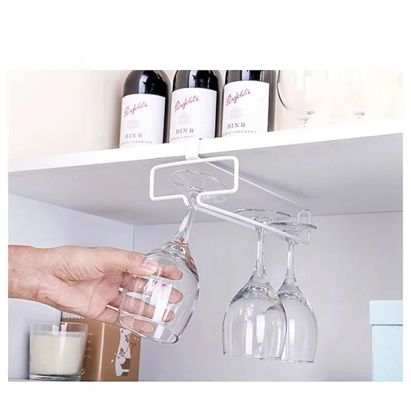 No Drilling Metal Wine Glass Holder - Stemware Rack for Under Cabinet Storage Kitchen Organization Kitchen/Bar Storage Supplies