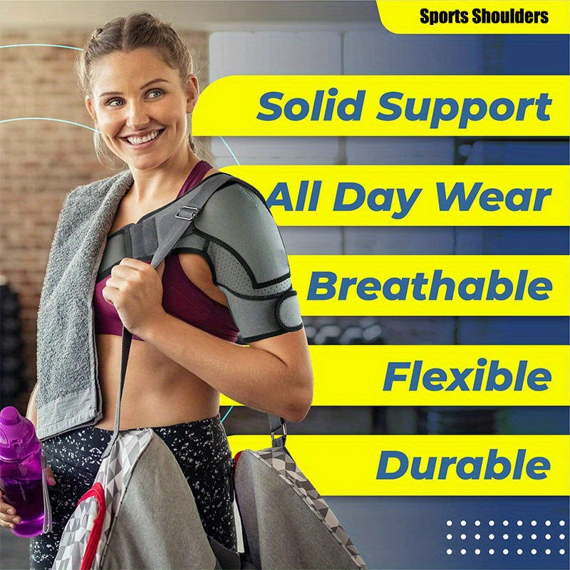 1pc Adjustable Breathable Shoulder Support Sleeve - Ultra-Soft Microfiber, Gray & Black Mesh Design for Fitness, Sports Protection, and Recovery Relax, Unisex for Left or Right Arm