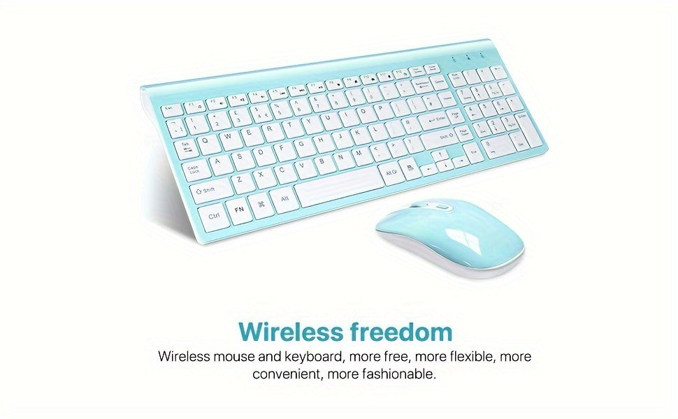 Wireless Keyboard and Mouse Combo, Compact Full Size Wireless Computer Keyboard and Mouse Set 2.4G Ultra-Thin Sleek Design for Windows, Computer, Desktop, PC, Notebook, Laptop