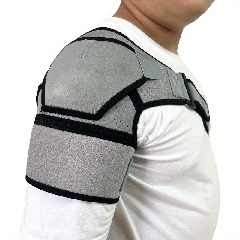 1pc Adjustable Breathable Shoulder Support Sleeve - Ultra-Soft Microfiber, Gray & Black Mesh Design for Fitness, Sports Protection, and Recovery Relax, Unisex for Left or Right Arm