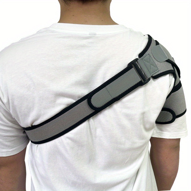 1pc Adjustable Breathable Shoulder Support Sleeve - Ultra-Soft Microfiber, Gray & Black Mesh Design for Fitness, Sports Protection, and Recovery Relax, Unisex for Left or Right Arm