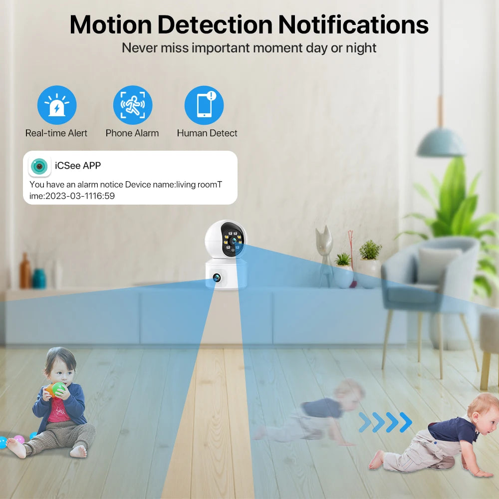 6MP WiFi IP Camera Dual Lens Dual Screen Baby Monitor Home Security Camera PTZ Auto Tracking CCTV Video Surveillance iCsee