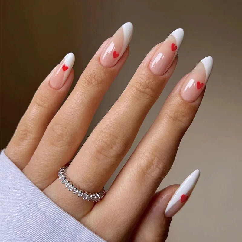 24ps/Box Long Ballerina Full Cover Artificial French False Nails Art Green Graffiti Color Blocking Gold Thread Fake Nail Tips