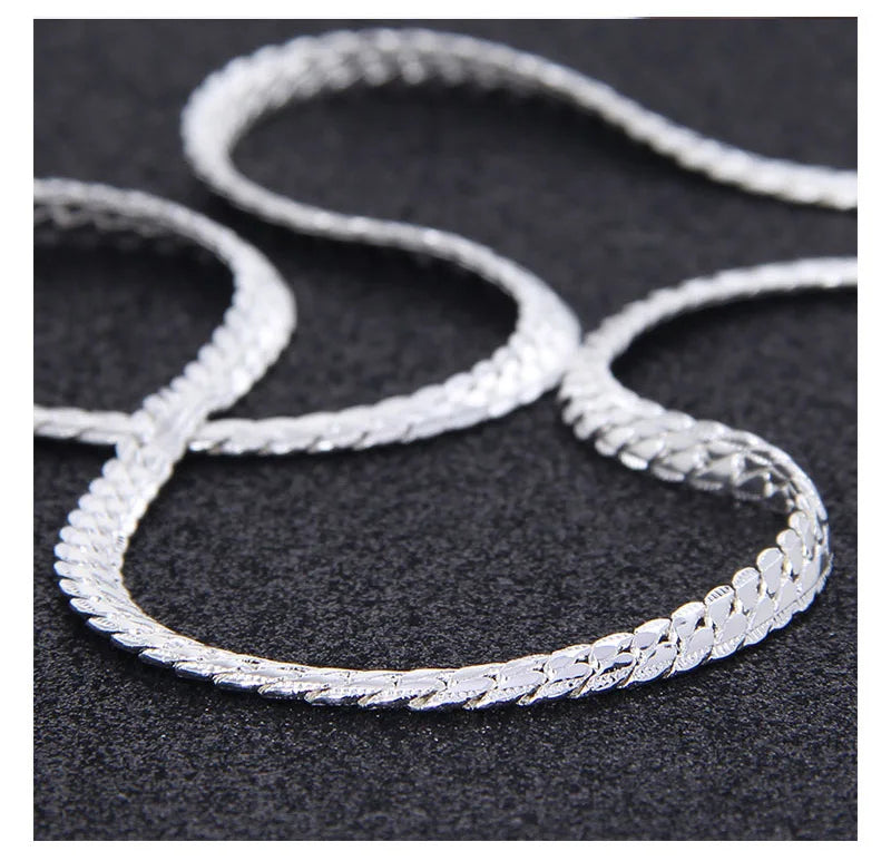 DOTEFFIL 925 Sterling Silver 6mm Side Chain 16/18/20/22/24 Inch Necklace For Woman Men Fashion Wedding Engagement Jewelry Gift