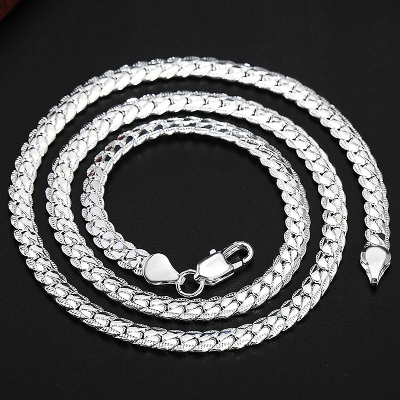 925 Sterling Silver 8/16/18/20/22/24 Inch 6mm Side Chain Necklace Bracelet For Woman Men Fashion Charm Wedding Jewelry