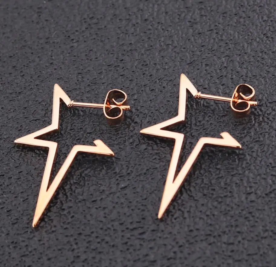 2024 New Star Earings Punk Stud Earrings Stainless Steel Everyday Teen Jewelry Pentagram Earing for Women Wholesale Oorbellen