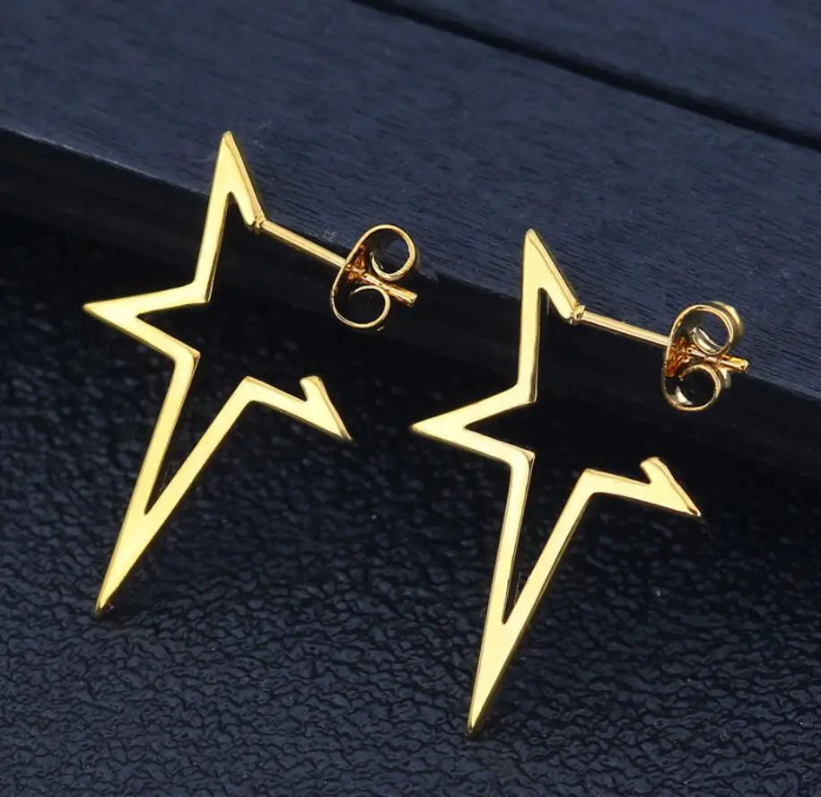 2024 New Star Earings Punk Stud Earrings Stainless Steel Everyday Teen Jewelry Pentagram Earing for Women Wholesale Oorbellen