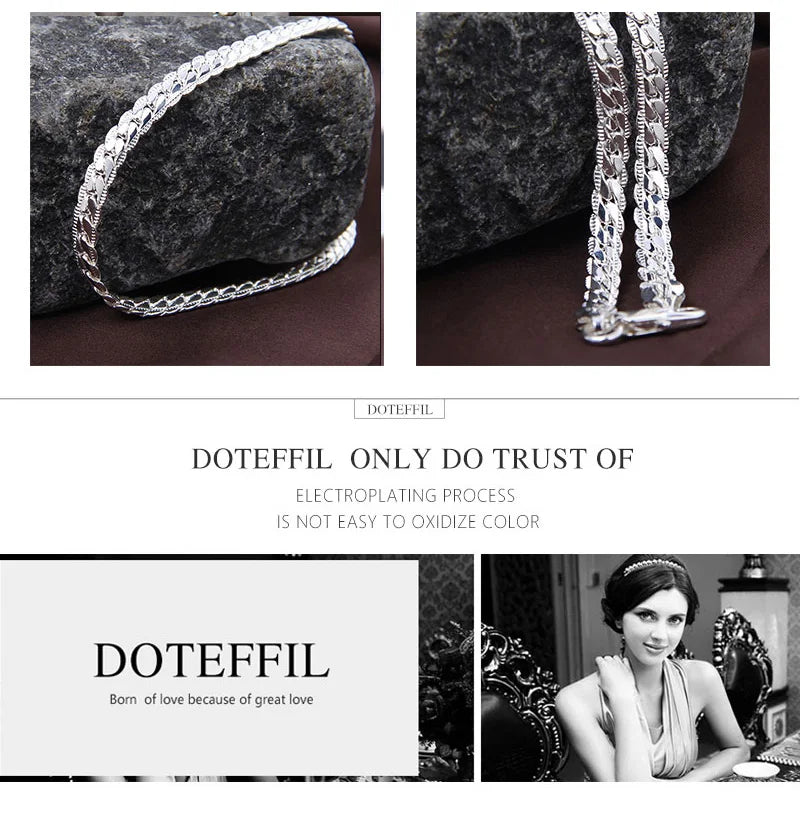 DOTEFFIL 925 Sterling Silver 6mm Side Chain 16/18/20/22/24 Inch Necklace For Woman Men Fashion Wedding Engagement Jewelry Gift