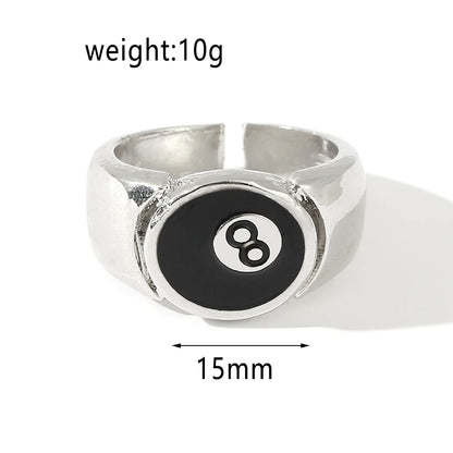 Punk Style Billiard Number Black 8 Opening Adjustable Rings Metal Alloy Rings Fashion Hip Hop Rock Jewelry For Women And Men