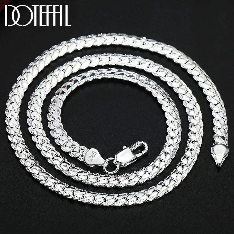 925 Sterling Silver 8/16/18/20/22/24 Inch 6mm Side Chain Necklace Bracelet For Woman Men Fashion Charm Wedding Jewelry