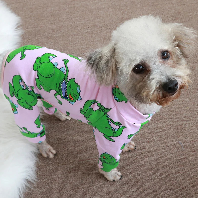 Pet Dog Jumpsuit Puppy Clothes Thin Stretchy Pajamas Pink Printed 100%Cotton Overalls For Small Dogs Chihuahua Poodle Home Wear