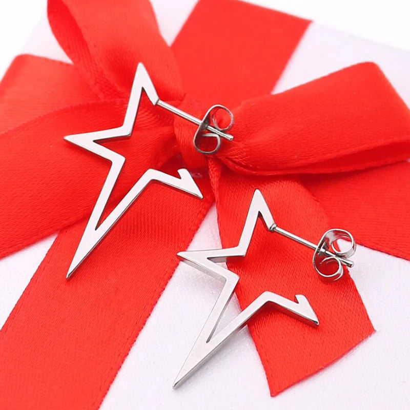 2024 New Star Earings Punk Stud Earrings Stainless Steel Everyday Teen Jewelry Pentagram Earing for Women Wholesale Oorbellen