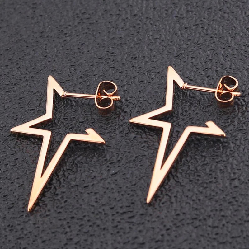 2024 New Star Earings Punk Stud Earrings Stainless Steel Everyday Teen Jewelry Pentagram Earing for Women Wholesale Oorbellen