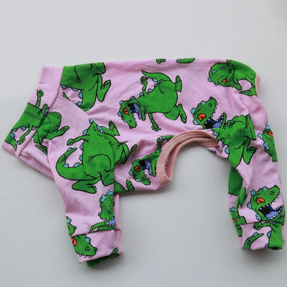 Pet Dog Jumpsuit Puppy Clothes Thin Stretchy Pajamas Pink Printed 100%Cotton Overalls For Small Dogs Chihuahua Poodle Home Wear