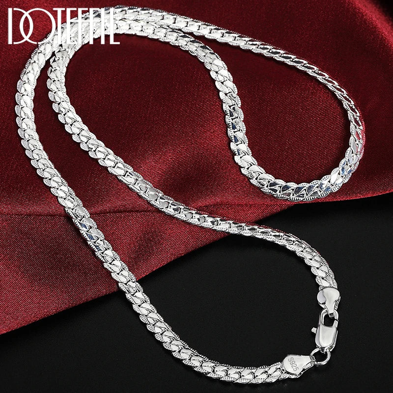 925 Sterling Silver 8/16/18/20/22/24 Inch 6mm Side Chain Necklace Bracelet For Woman Men Fashion Charm Wedding Jewelry
