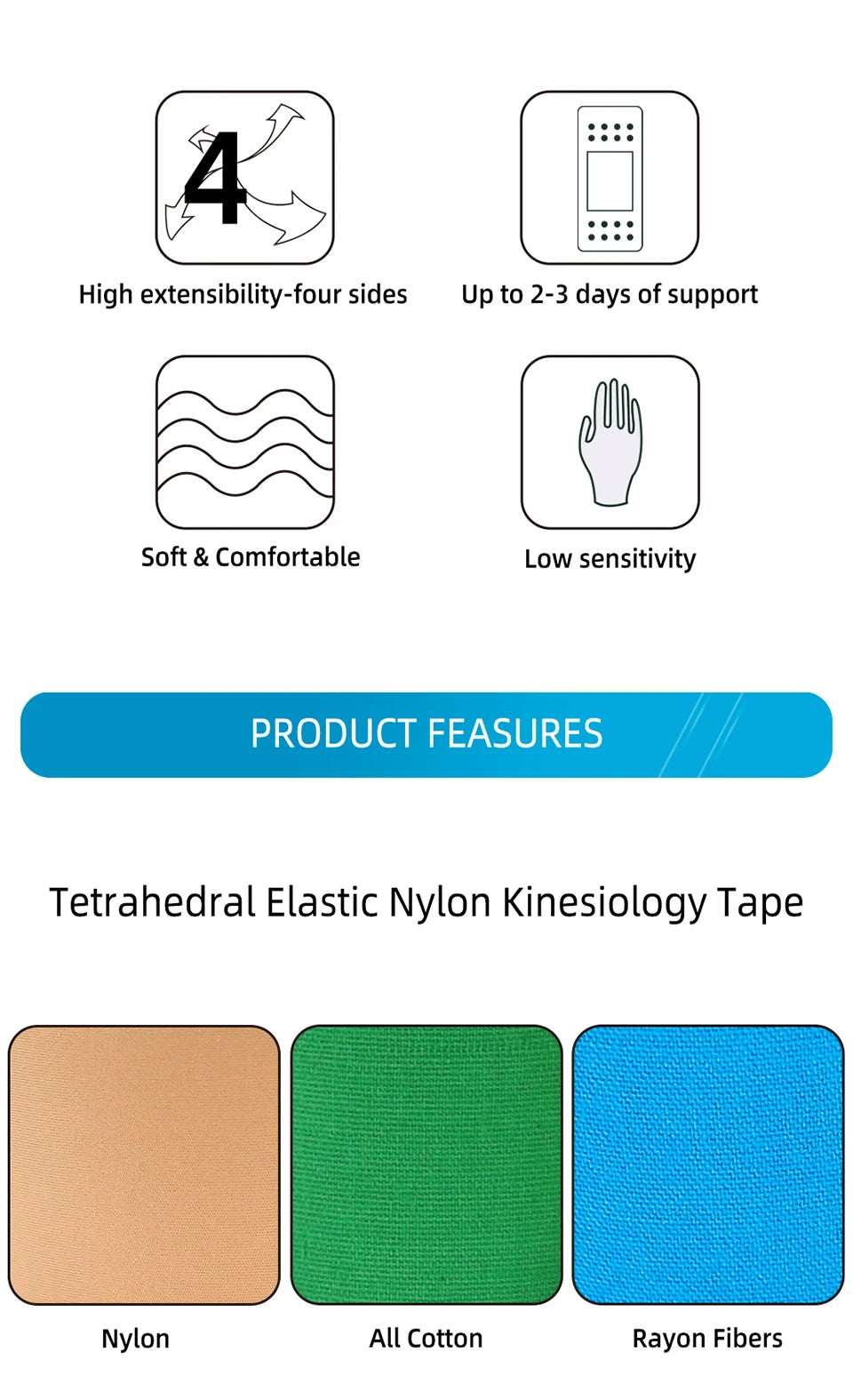 Kindmax High Elastic Sports Tape Kinesiology Nylon Strapping Gym Fitness Tennis Running Knee Muscle Protector