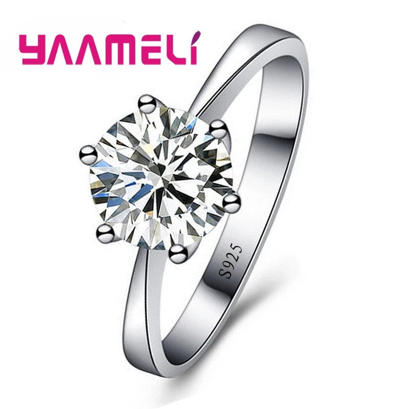Fine Wedding Rings for Men Women Gift S925 Sterling Silver Color Austrian Crystal Engagement Proposal Ring Jewelry Bague Femme