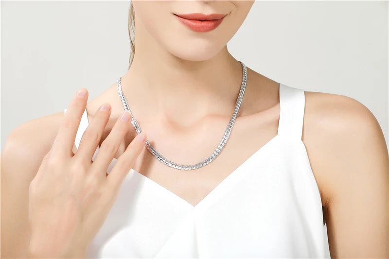 DOTEFFIL 925 Sterling Silver 6mm Side Chain 16/18/20/22/24 Inch Necklace For Woman Men Fashion Wedding Engagement Jewelry Gift
