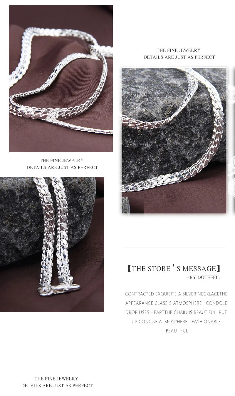 DOTEFFIL 925 Sterling Silver 6mm Side Chain 16/18/20/22/24 Inch Necklace For Woman Men Fashion Wedding Engagement Jewelry Gift