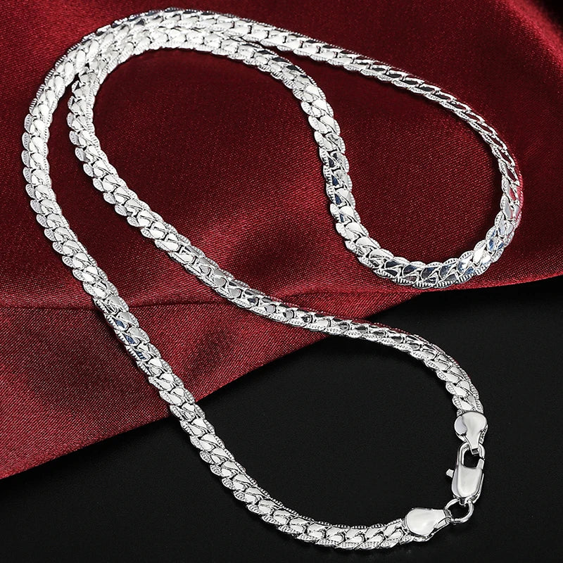 925 Sterling Silver 8/16/18/20/22/24 Inch 6mm Side Chain Necklace Bracelet For Woman Men Fashion Charm Wedding Jewelry