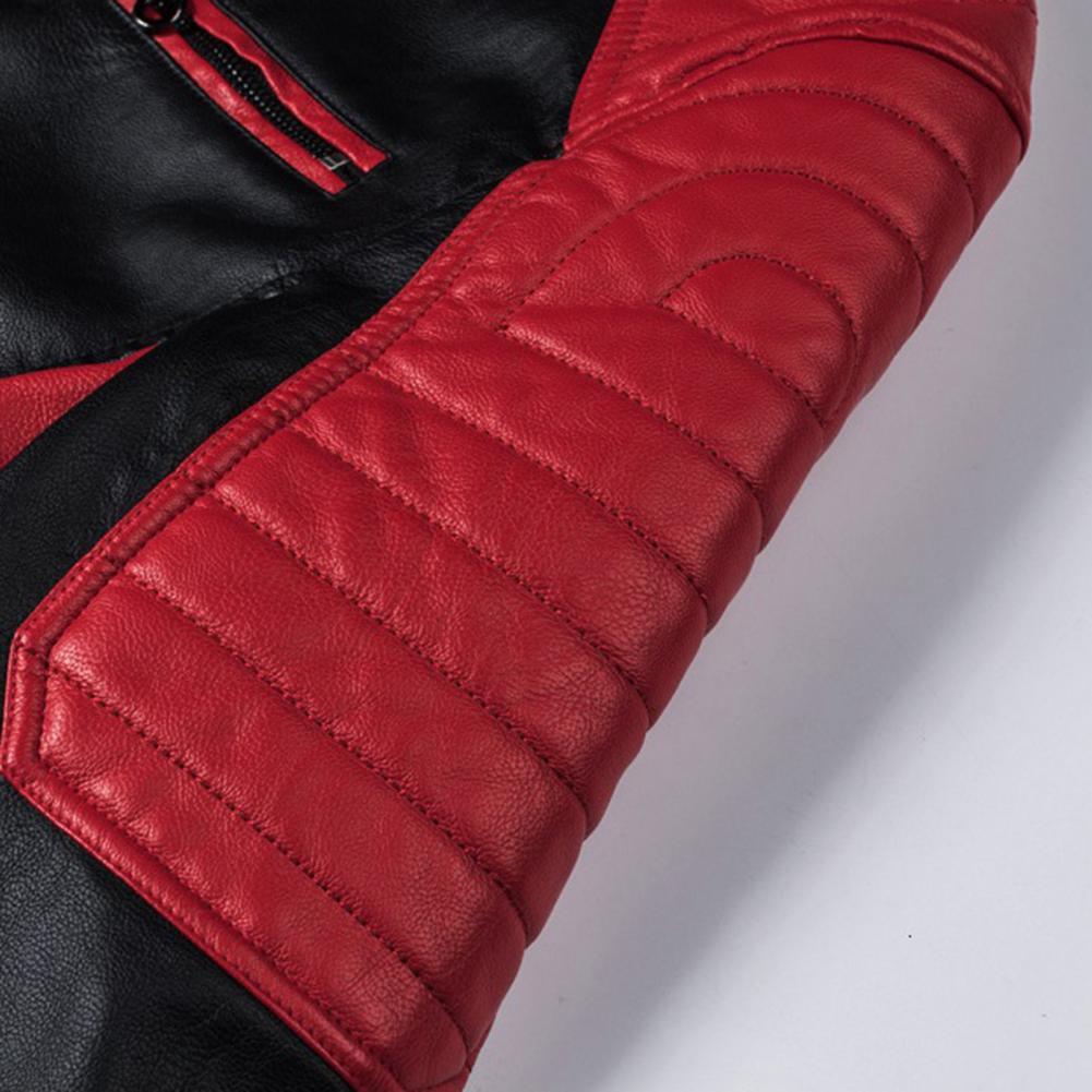 Men's Winter Pu Jacket Motorcycle Waterproof Cool Contrast Colors Classic Biker Leather Jacket Aviator Motor Autumn Coat