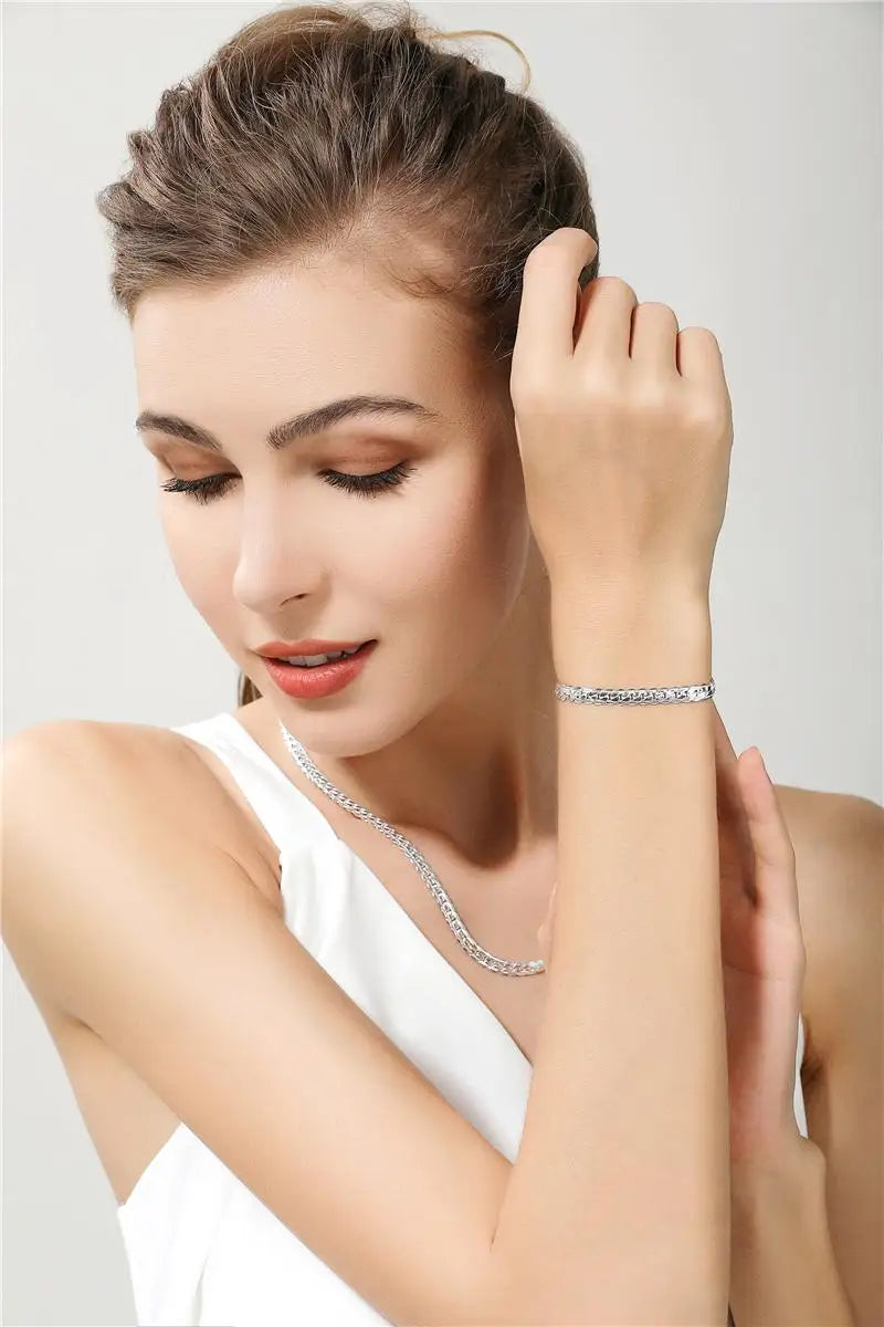 925 Sterling Silver 8/16/18/20/22/24 Inch 6mm Side Chain Necklace Bracelet For Woman Men Fashion Charm Wedding Jewelry