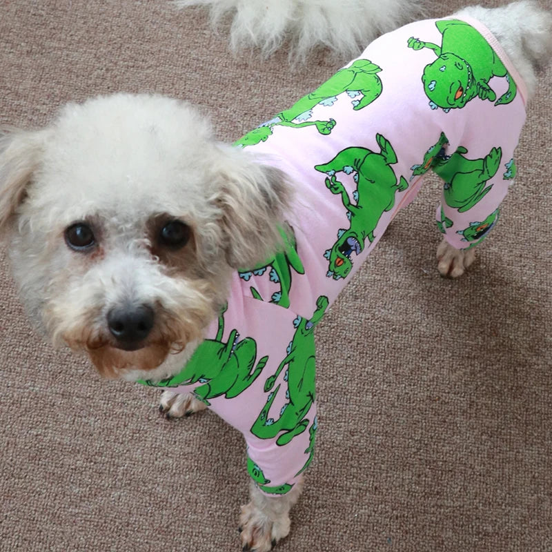 Pet Dog Jumpsuit Puppy Clothes Thin Stretchy Pajamas Pink Printed 100%Cotton Overalls For Small Dogs Chihuahua Poodle Home Wear