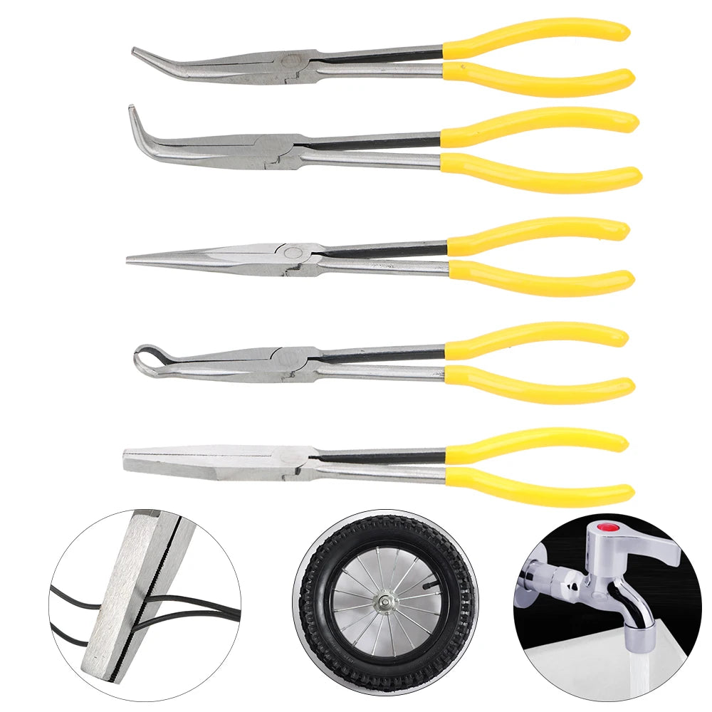 DIY Extra Long Nose Pliers Straight Bent Tip Mechanic Equipment Hand Removal Tools Spanner Clips Auto Care Kit Car Accessories