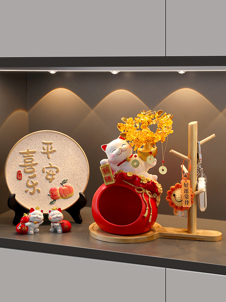 Haibeihai Lucky Cat Key Storage Entrance Decoration Home Living Room Desktop Pachira Macrocarpa Entrance Decorations