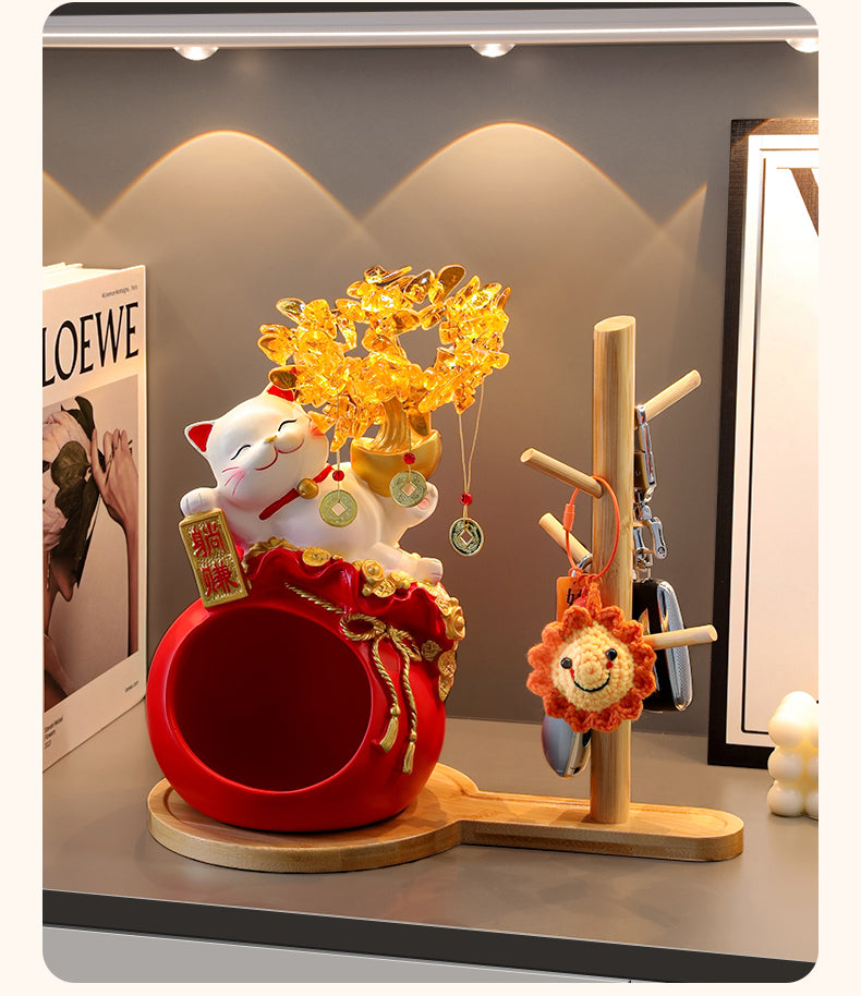 Haibeihai Lucky Cat Key Storage Entrance Decoration Home Living Room Desktop Pachira Macrocarpa Entrance Decorations