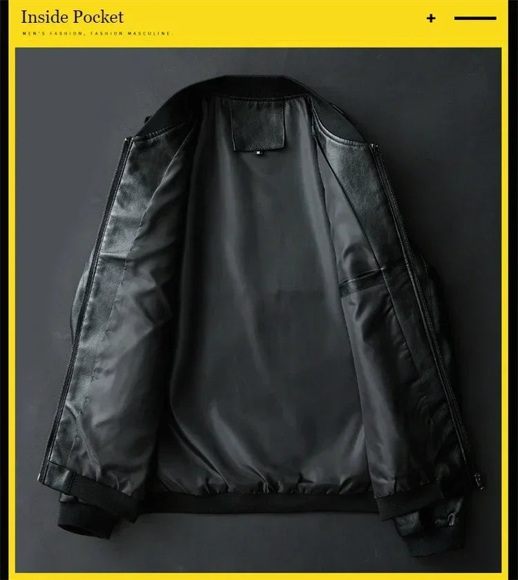 Spring Black Jacket for Men PU Leather Cycling Jacket Men Korean Slim Thin Trendy Clothes Long Sleeve Boy Coat Oversize Xxxl 4xl