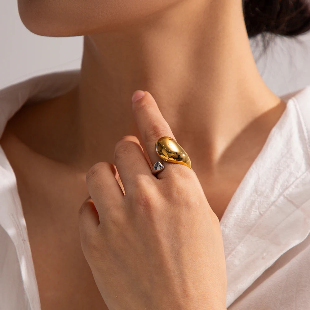 Uworld Stainless Steel Color Matching Twist Ring Trendy Metal 18K Geometric Finger Ring Earrings Set Party Gift For Women
