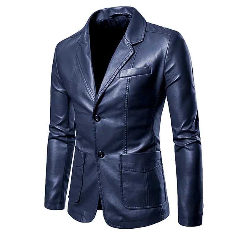 2024 Men Slim Autumn New Causal Vintage Leather Jacket Coat Men Design Motorcycle Biker Zipper Pocket PU Leather Jacket Coat
