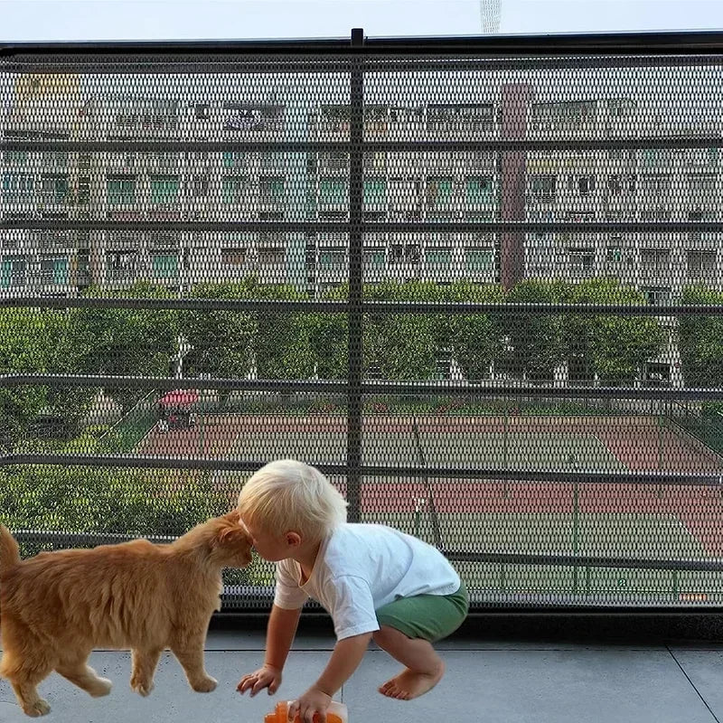 Breathable Mesh Pet Barrier for Stairs & Doors - Portable Indoor Dog Fence & Baby Safety Guardrail