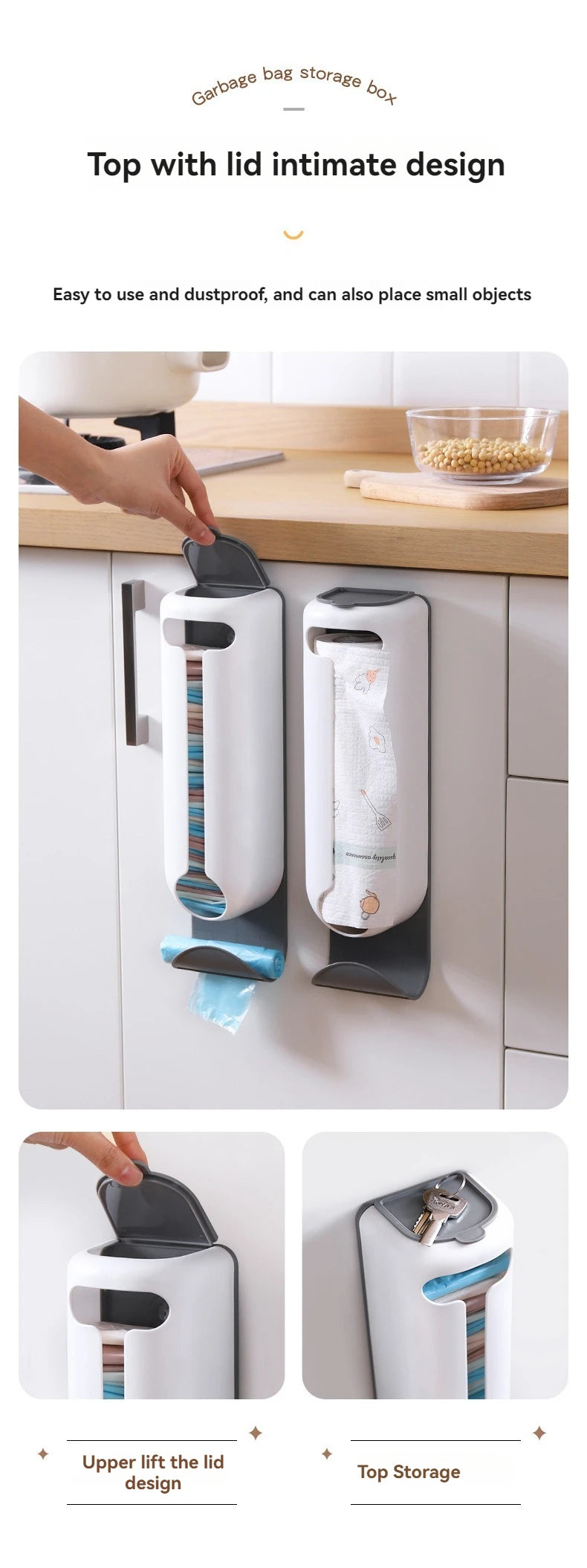 Innovative Wall Mounted Plastic Bag Dispenser Organizer for Kitchen and Home - Easy Access, Neat Organization and Space-saving
