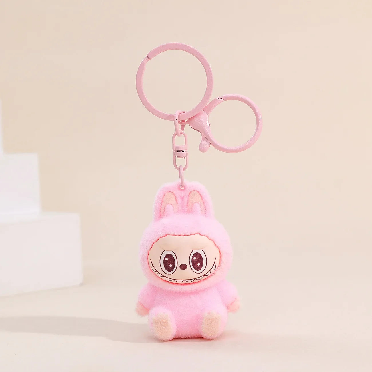 Sitting Labubu Doll Keychain External Implantation Fluff Pvc  Phone Ornaments Bag Charms Car Keychain Christmas Gifts