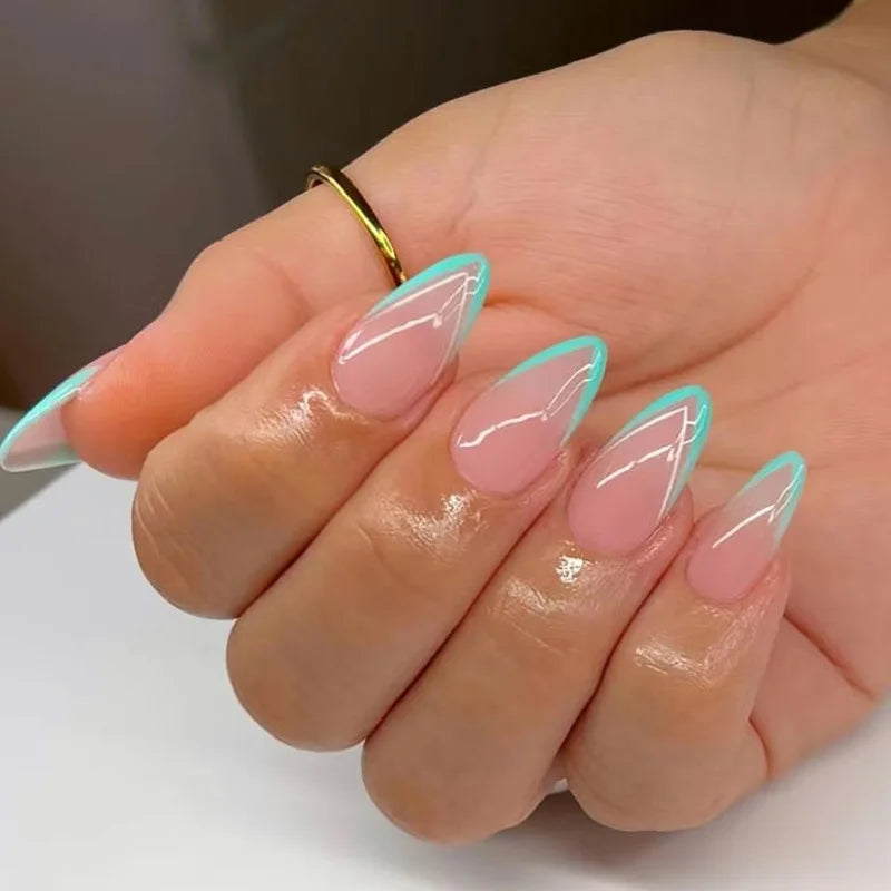 24Pcs Ballerina Press On Nail Tips Oval Head False Nails Almond Artificial Fake Nails With Glue Full Cover Press Manicure Tools