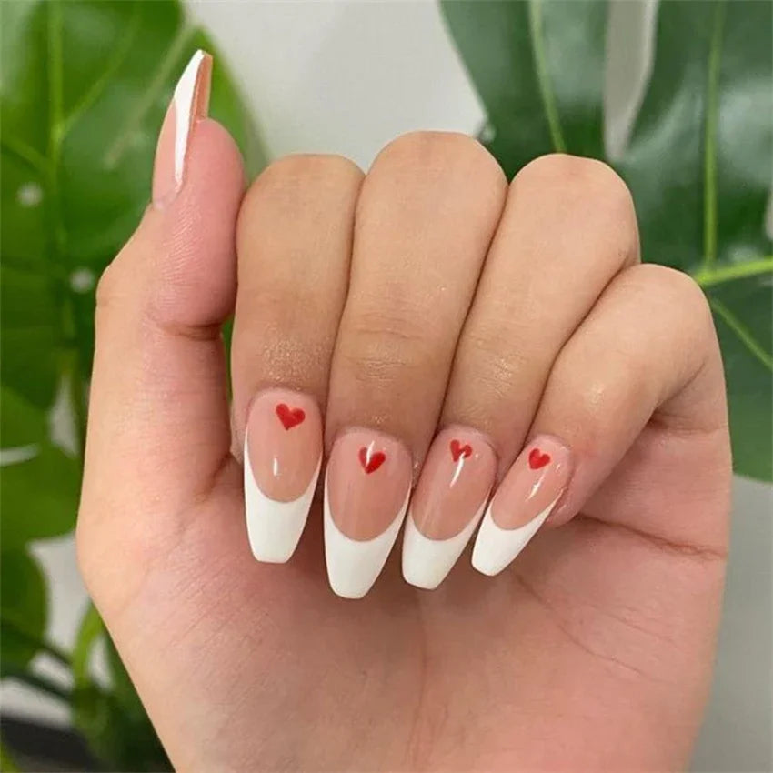 24p Artificial Acrylic Nail Art Fake Nails Full Coverage Removable Press On Nails Tip French Light Pink Heart False Nail Designs