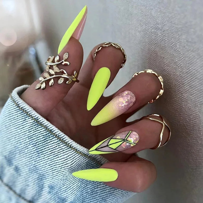 24Pcs Ballerina Press On Nail Tips Oval Head False Nails Almond Artificial Fake Nails With Glue Full Cover Press Manicure Tools