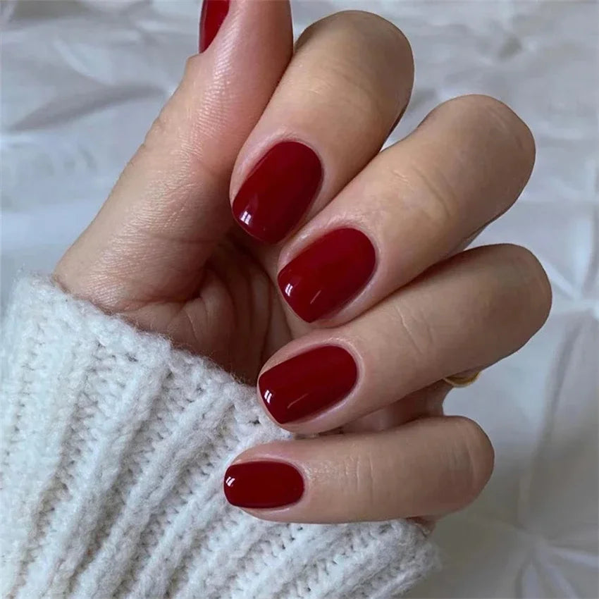 24pcs Artificial Nail Art Fake Nails Full Coverage Removable Ballet Short Press On Nails tips Chips Waterproof Solid Colour set