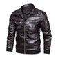 Winter Mens thick Warm Leather Jacket Luxury Stand Collar Embroidery Motorcycle Jacket Coat Men's Street Fashion Trend PU Jacket