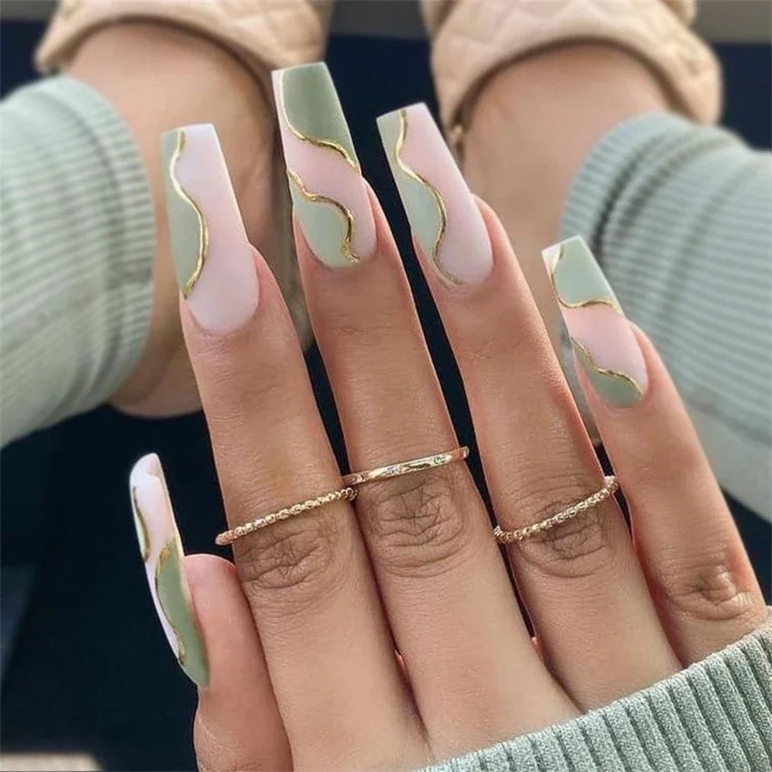 24p Artificial Acrylic Nail Art Fake Nails Full Coverage Removable Pressing Nail Tips Lotus Root Pink Leopard Print False Nails