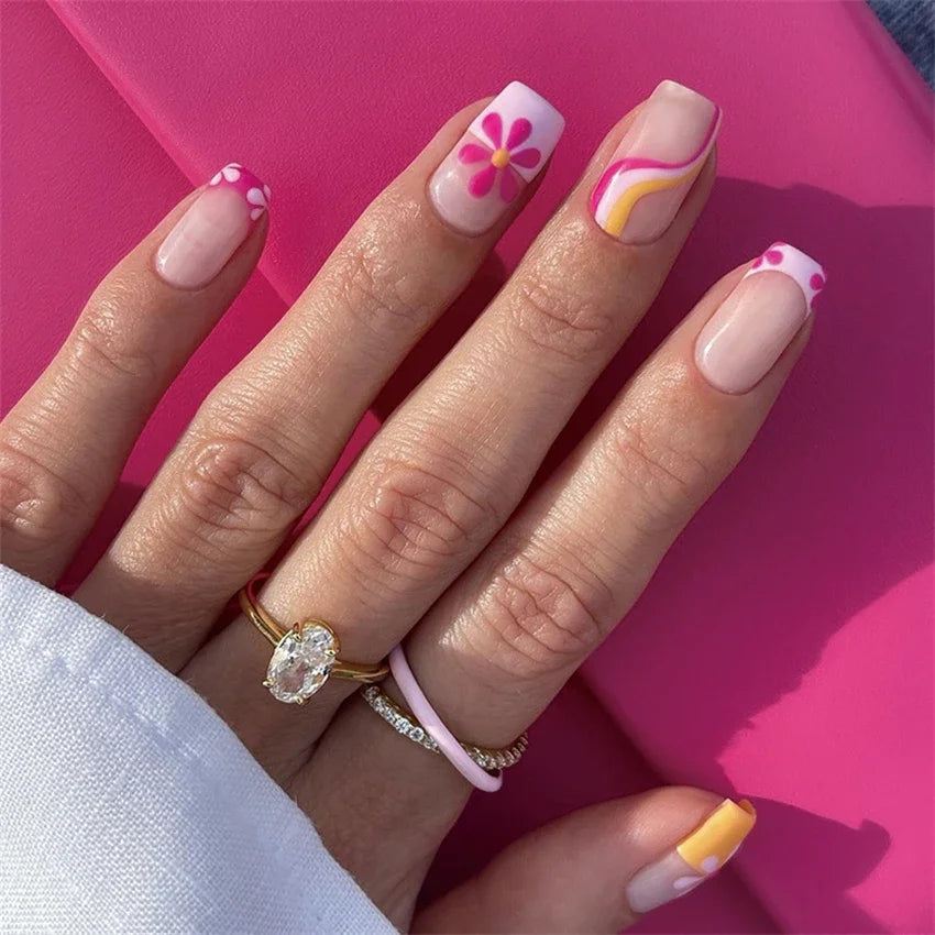 24p Artificial Acrylic Nail Art Fake Nails Full Coverage Removable Press On Nails Tip French Light Pink Heart False Nail Designs