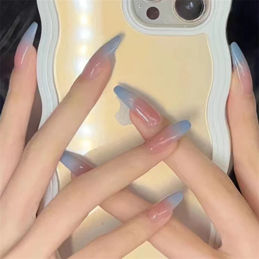 24Pcs/Lot Milky White Gradient Long Wearing False Nail Tips Acrylic Press on Nails Removable Reusable Artifical Fake Nails Art
